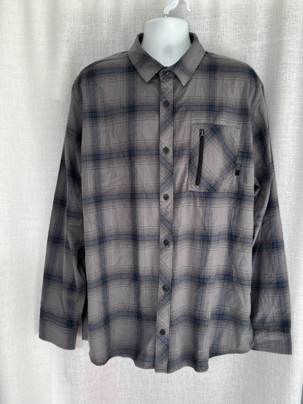 Fox Racing Shirt Button Down Sz  XXL Grey Check Long Sleeve Flannel Stretch NEW